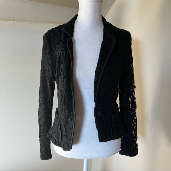 INC International Concepts Petite Black Lace One Button Blazer size Pet Small - Picture 8 of 9